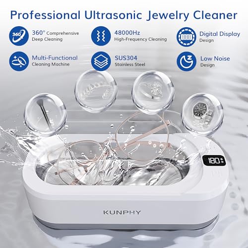 KUNPHY Upgraded KUNPHY Ultrasonic Jewelry Cleaner, 350ML 48KHz Professional Ultrasonic Cleaner Machine with 3 Digital Timers, Touch Operation for Eyeglass, Watches, Ring, Silver, Gold, Diamond - Image 2