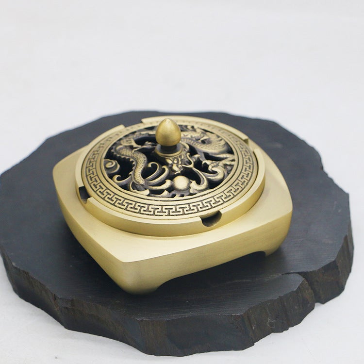 Creative Brass Ashtray With Cover, Personalized Ashtray, Home Living Room, Office, Chinese Coffee Table, Exquisite Desktop Ornaments - Image 2