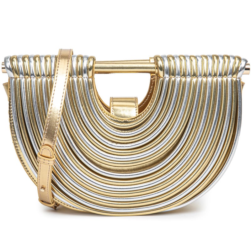 BBTT.ful Trendy Woven Evening Clutch Purses Half Round PU Leather Designer Shoulder/Crossbody bags Satchel Handbags Top-Handle Handbags(gold and silver) - Image 1