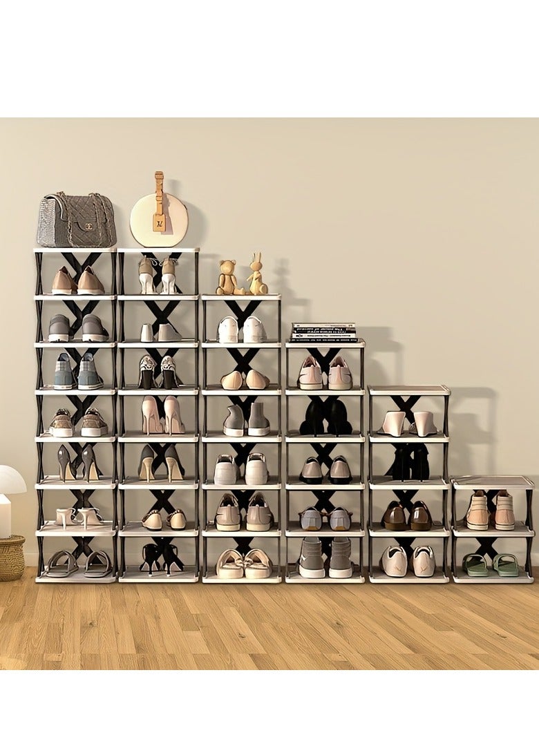 XiuWoo 9-tier shoe rack, space-saving vertical shoe rack, tall and narrow shoe rack for entryway, closet, hallway, bathroom, dormitory, plastic stackable shoe rack, easy to assemble, black and white  - Image 5