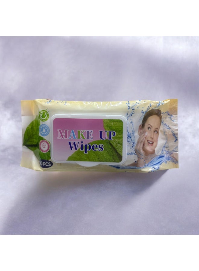 مناديل إزالة المكياج المشبعة بالصبار – مناديل تنظيف لطيفة وطبيعية 100% بغطاء قابل للإغلاق (80 قطعة)