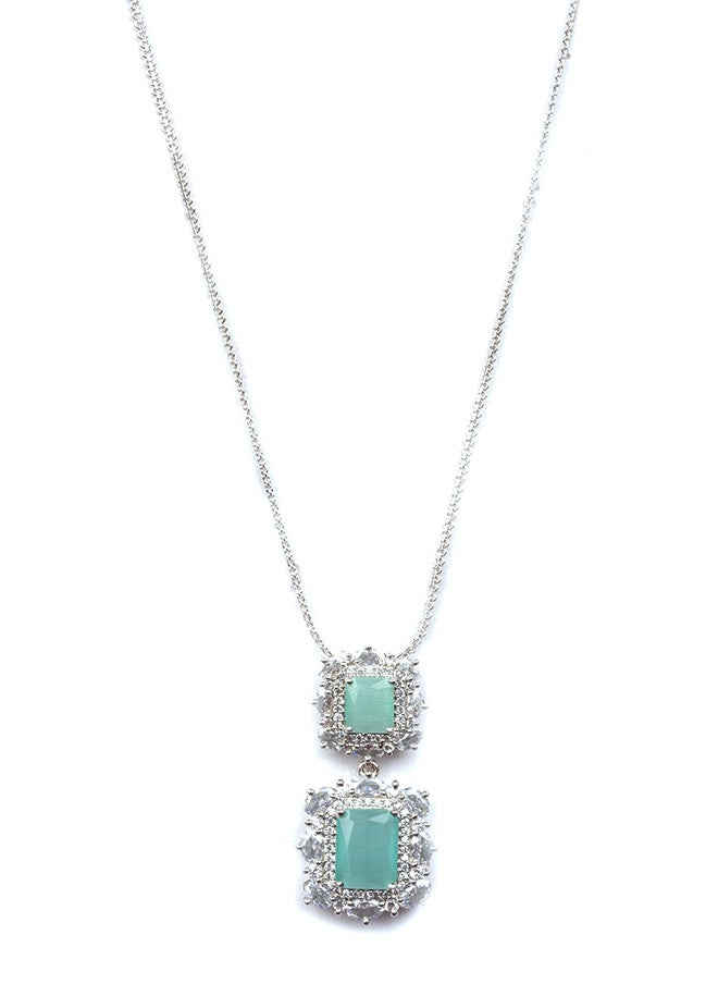 StileAdda Silver Plated & Cubic Zirconia Studded Jewellery Set with Necklace, Earrings, and Maang Tikka - Image 3