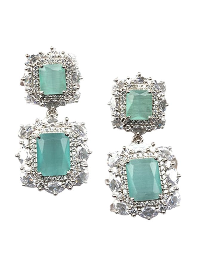 StileAdda Silver Plated & Cubic Zirconia Studded Jewellery Set with Necklace, Earrings, and Maang Tikka - Image 4