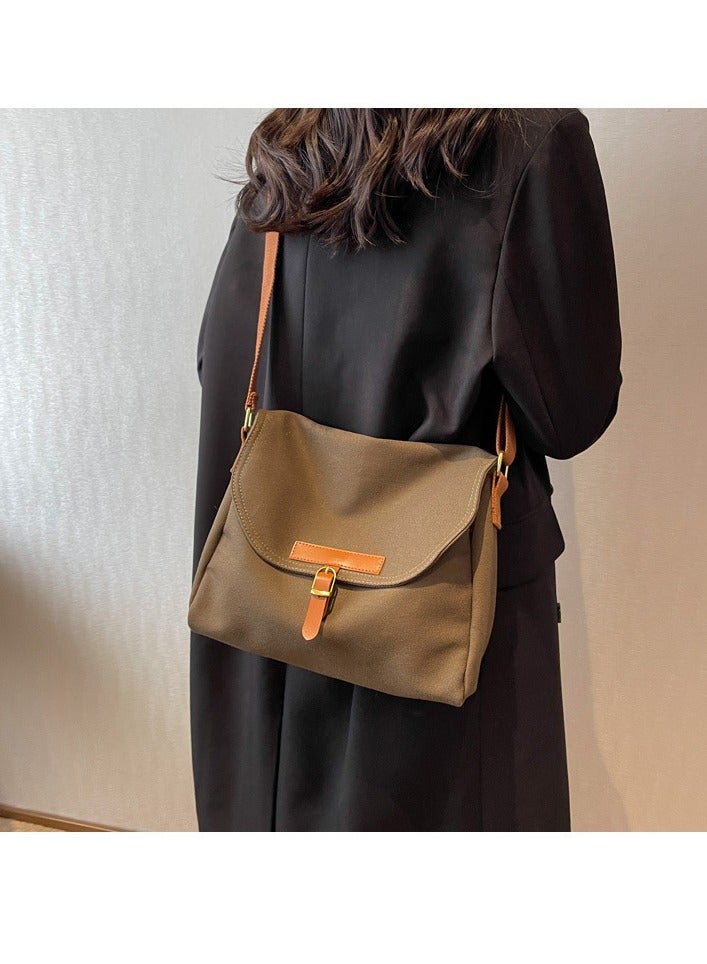 Women's Canvas Bag Large Capacity One Shoulder Messenger Tote Bag Casual Solid Color Versatile Work Commuting Bag (Green)  - Image 5