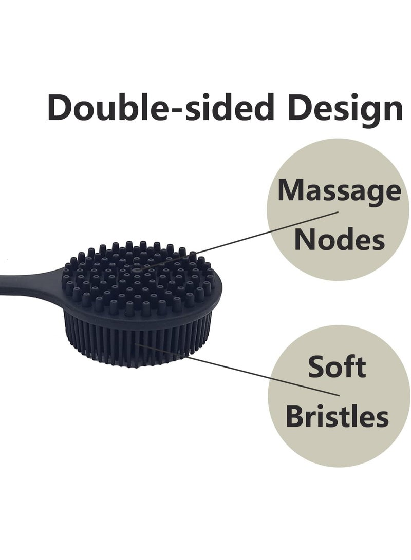 سيليكون الجسم المكرر, مقبض طويل العودة المكرر للدش, سيليكون الجسم فرشاة دش المكرر للجسم, دش سروش العودة فرشاة الجسم التقشير, أسود. - Image 3