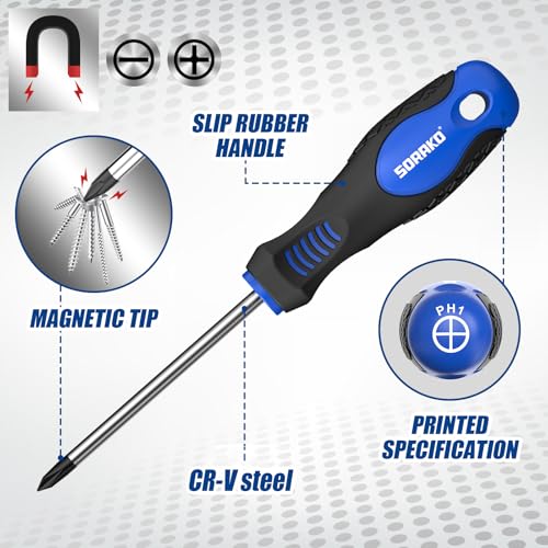 SORAKO 11-Piece Magnetic Screwdriver Set, 5 Phillips and 5 Slotted Tips, Include Magnetizer, Screwdriver with Professional Non-Slip Grip, for Home Repair and DIY Projects，With Case - Image 2