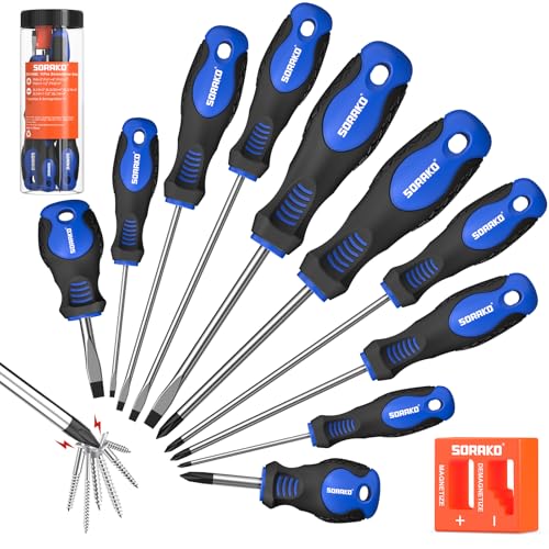 SORAKO 11-Piece Magnetic Screwdriver Set, 5 Phillips and 5 Slotted Tips, Include Magnetizer, Screwdriver with Professional Non-Slip Grip, for Home Repair and DIY Projects，With Case - Image 1