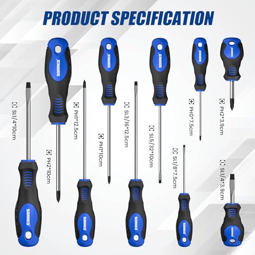 SORAKO 11-Piece Magnetic Screwdriver Set, 5 Phillips and 5 Slotted Tips, Include Magnetizer, Screwdriver with Professional Non-Slip Grip, for Home Repair and DIY Projects，With Case - Image 3