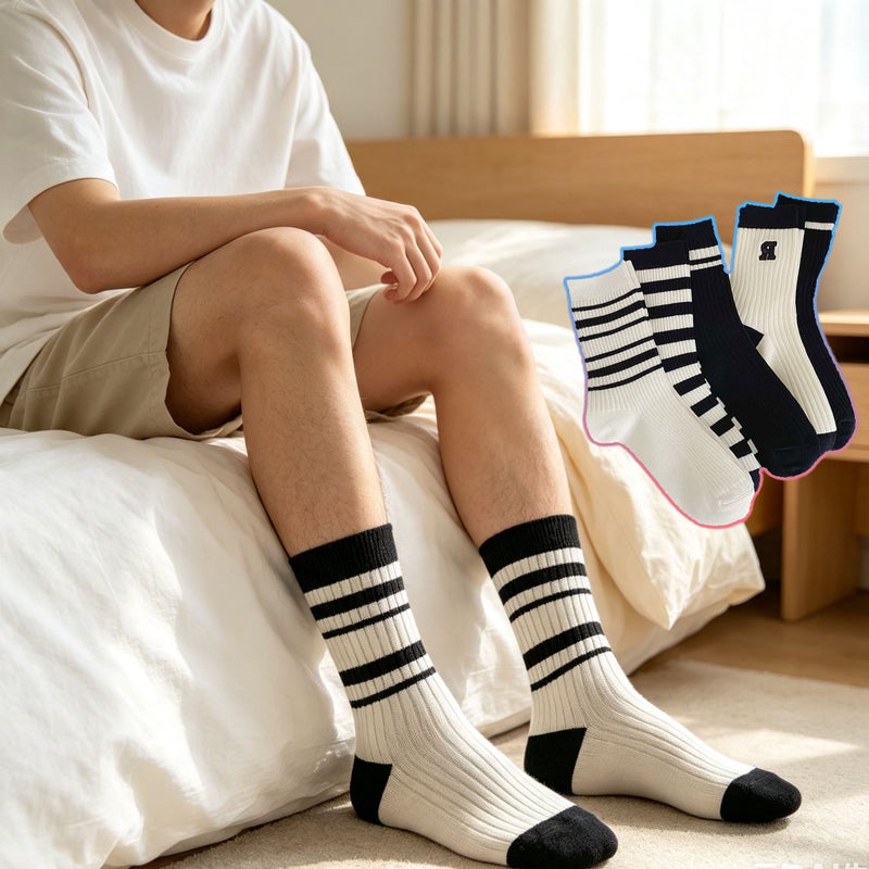 10Pairs Women Stripe Crew Socks Black White Breathable Moisture Wicking Mid Calf Casual Sports Socks for Daily Streetwear - Image 2