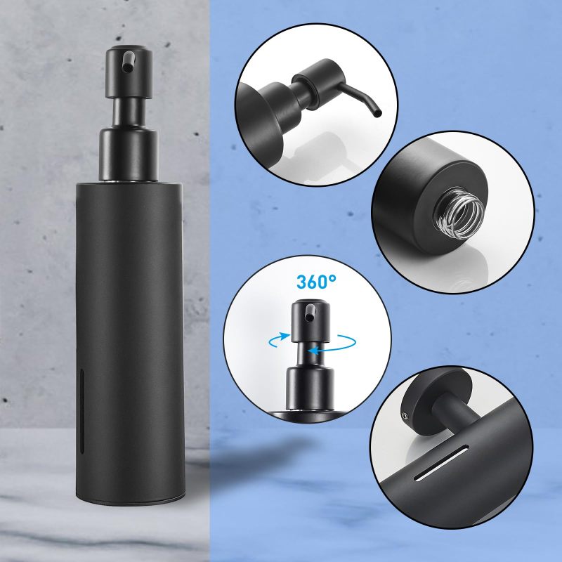 Wall Mounted Soap Dispenser: Black Stainless Steel, Space-Saving Design - Durable Rust-Resistant Construction, Easy Installation Options for Bathroom Kitchen Hotel Restaurant Cafe - Image 3