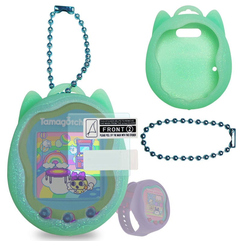 جي سي باين جراب JCHPINE من السيليكون بديل لواقي شاشة Tamagotchi Uni لملحقات الحيوانات الأليفة Tamagotchi Uni Band (جراب سيليكون وفيلم شاشة) (جراب أزرق مخضر) - Image 1