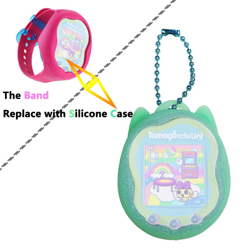جي سي باين جراب JCHPINE من السيليكون بديل لواقي شاشة Tamagotchi Uni لملحقات الحيوانات الأليفة Tamagotchi Uni Band (جراب سيليكون وفيلم شاشة) (جراب أزرق مخضر) - Image 4