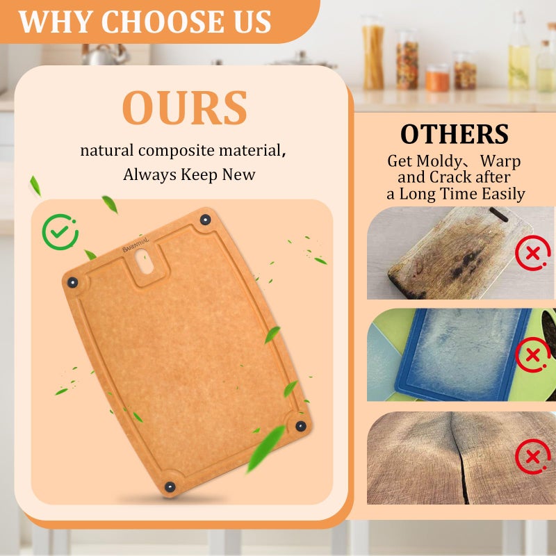 Barenthal 2PC Cutting Boards for Kitchen Dishwasher Safe Eco-Friendly Composite Cutting Board, Reversible Chopping Board with Handles & Juice Grooves, Small & Medium Cutting Board for Kitchen - Image 2