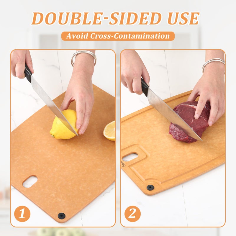 Barenthal 2PC Cutting Boards for Kitchen Dishwasher Safe Eco-Friendly Composite Cutting Board, Reversible Chopping Board with Handles & Juice Grooves, Small & Medium Cutting Board for Kitchen - Image 4