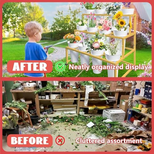 OGFC 39912 Portable Flower Display Stand , Flower Cart, Flower Stand Metal with Wheels, Moving Florist Bouquet Shelf (Gold, 3-tier) - Image 5