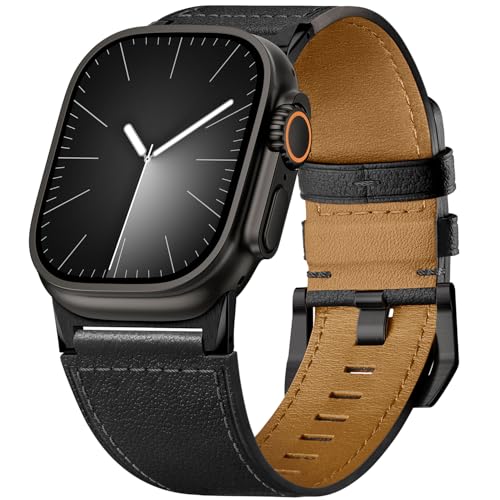 Suitisbest Leather Bands Compatible for Apple Watch Ultra Band 49mm 46mm 45mm 44mm 42mm, Genuine Calfskin Leather Replacement Strap Fits Men iWatch Series 11 10 9 8 7 6 5 4 3, SE 3 2 1, Ultra 3 2 1 - Image 1