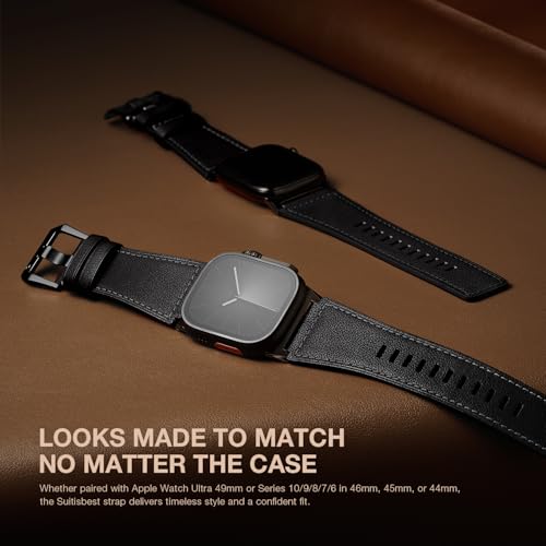 Suitisbest Leather Bands Compatible for Apple Watch Ultra Band 49mm 46mm 45mm 44mm 42mm, Genuine Calfskin Leather Replacement Strap Fits Men iWatch Series 11 10 9 8 7 6 5 4 3, SE 3 2 1, Ultra 3 2 1 - Image 5