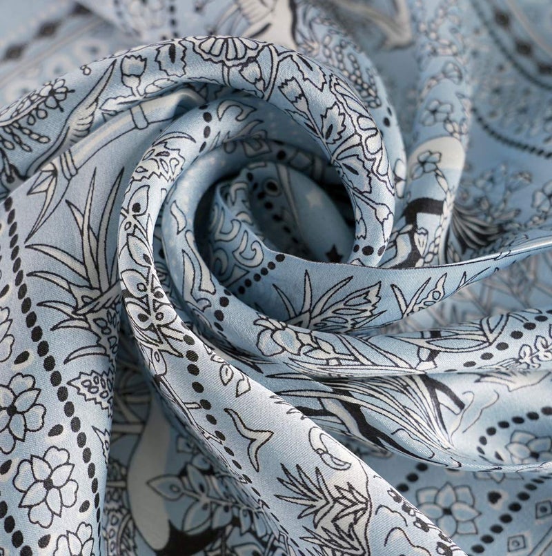 MEISEE Pure Mulberry Silk Scarfs Women Small Square Scarf 21" x 21" Breathable Lightweight Neckerchief Printed Headscarf (A-40 Light Blue) - Image 3