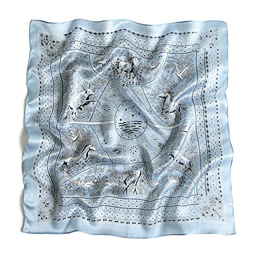 MEISEE Pure Mulberry Silk Scarfs Women Small Square Scarf 21" x 21" Breathable Lightweight Neckerchief Printed Headscarf (A-40 Light Blue) - Image 5