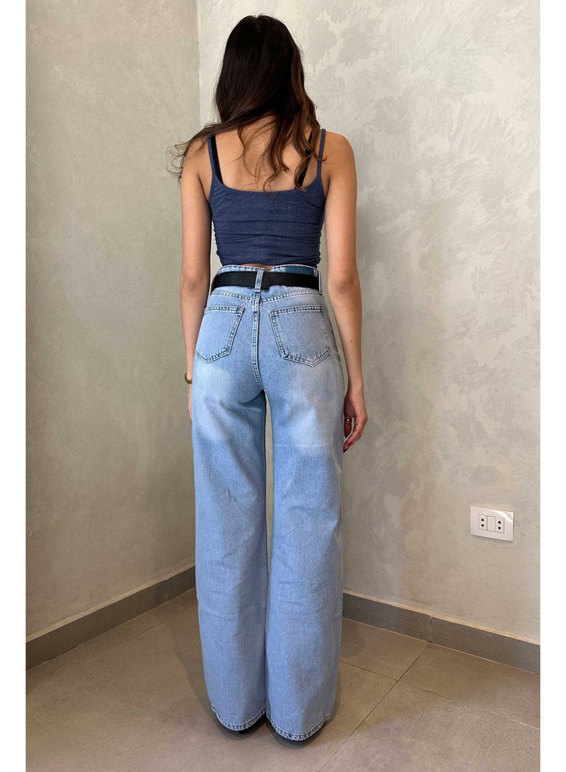 CIZARO Wide Leg - Light Blue Washed Jeans - Image 3