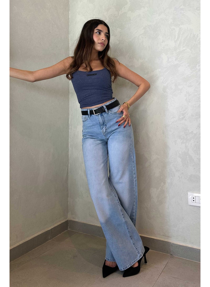 CIZARO Wide Leg - Light Blue Washed Jeans - Image 4
