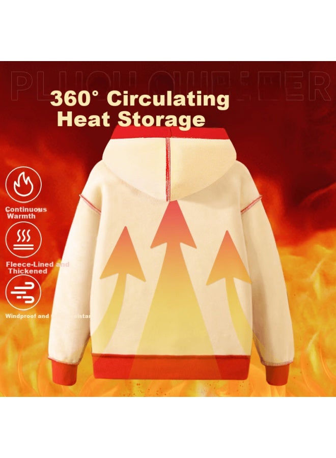 Pepco Boys Fleece-lined Hooded Sweatshirt Lamb Wool Thickened Chinese New Year Horse Year Traditional Festive Red Top Size 150