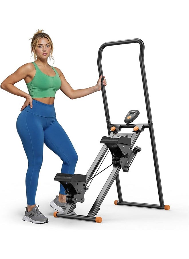 Max Strength Adjustable Foldable Stair Climber with LCD Display & Handlebar Vertical Cardio Machine Black  - Image 1