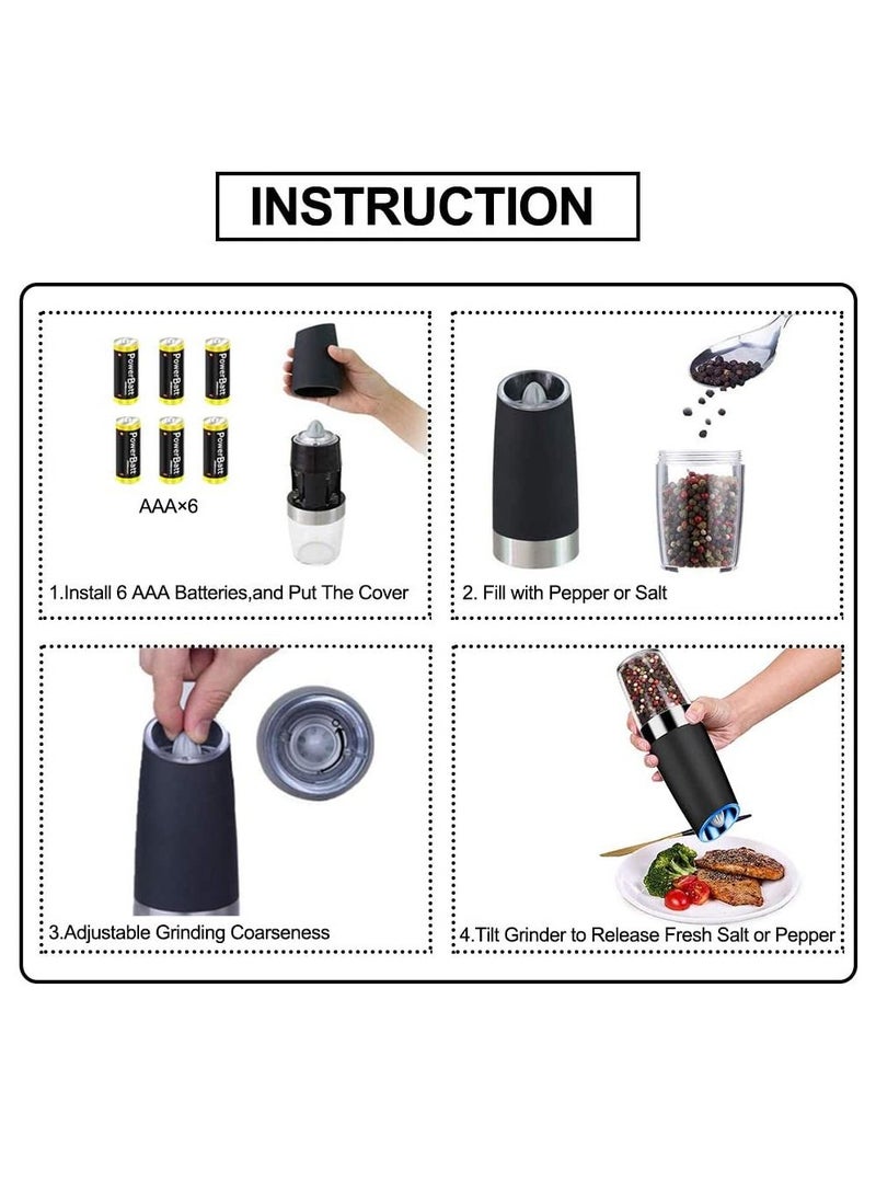 SAGREENY Gravity Electric Salt and Pepper Grinder Set, Automatic Pepper and Salt Mill Grinder Battery-Operated with Adjustable Coarseness - Image 2