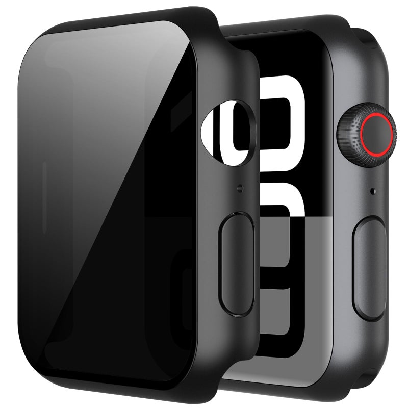Misxi 2 Pack All-around Protective Privacy PC HD Case for Apple Watch Series 11 (2025) Series 10 42mm, Shockproof Ultra-Thin Cover with Anti-Spy Tempered Glass Screen Protector for iWatch, Black - Image 1