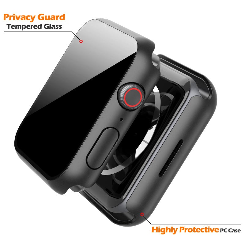 Misxi 2 Pack All-around Protective Privacy PC HD Case for Apple Watch Series 11 (2025) Series 10 42mm, Shockproof Ultra-Thin Cover with Anti-Spy Tempered Glass Screen Protector for iWatch, Black - Image 4