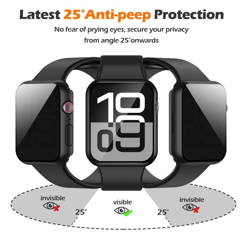 Misxi 2 Pack All-around Protective Privacy PC HD Case for Apple Watch Series 11 (2025) Series 10 42mm, Shockproof Ultra-Thin Cover with Anti-Spy Tempered Glass Screen Protector for iWatch, Black - Image 2
