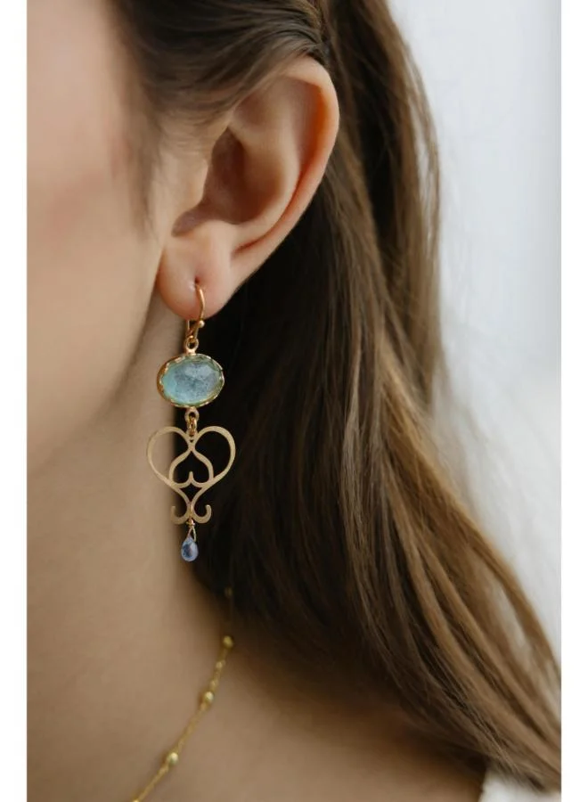 جواندلينا Silver Yellow Gold Plated Earrings with Semi Precious Stones