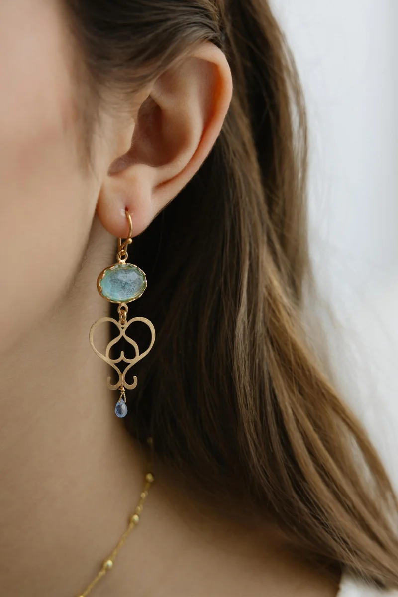 Guendalina Silver Yellow Gold Plated Earrings with Semi Precious Stones