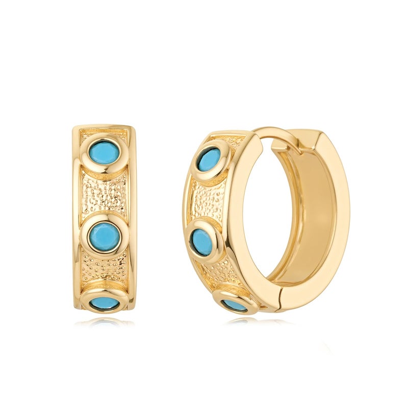 MYEARS Women Turquoise Earrings Gold Huggie Hoop 14K Gold Filled Small Simple Handmade Hypoallergenic Everyday Jewelry - Image 5