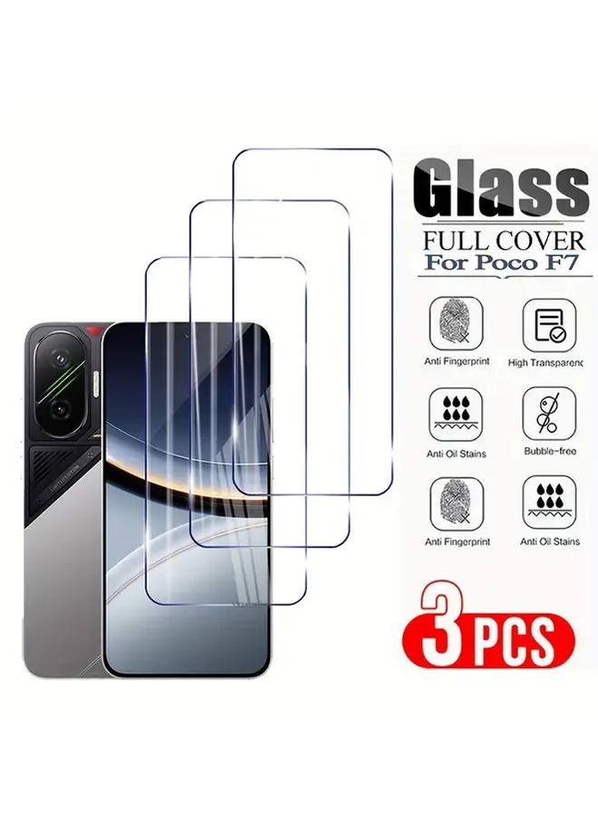Xiaomi POCO F7 9H Tempered Glass Screen Protector 3 Pack Scratch Resistant Transparent - Image 1