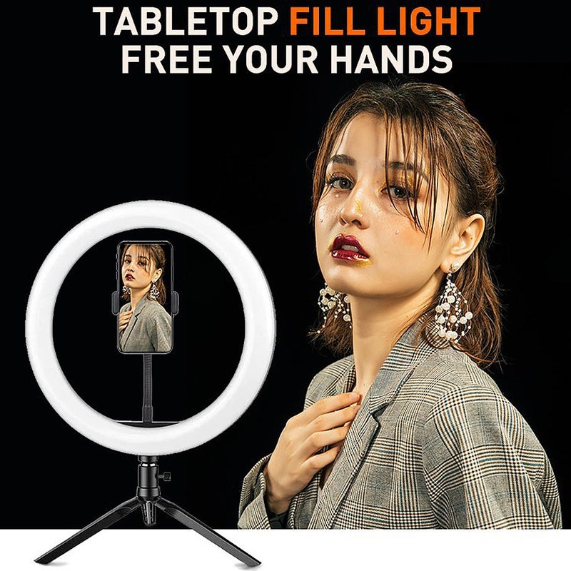 MOYAWSDGN 10" Desk Ring Light with Tripod Stand, 3 Light Modes & 11 Brightness Level, Adjustable Selfie Phone Halo Light with Cell Phone Holder for Video Recording, Makeup, Computer Laptop Zoom Meeting - Image 4