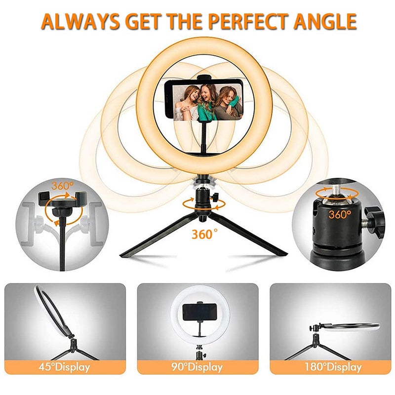 MOYAWSDGN 10" Desk Ring Light with Tripod Stand, 3 Light Modes & 11 Brightness Level, Adjustable Selfie Phone Halo Light with Cell Phone Holder for Video Recording, Makeup, Computer Laptop Zoom Meeting - Image 5
