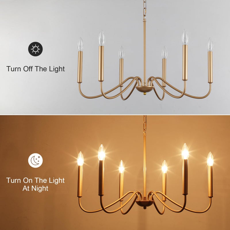 Generies Antique Spray Gold Farmhouse Chandelier, 6 Light Rustic Dining Room Light Fixtures, Modern Industrial Chandeliers Candle Ceiling Light for Bedroom Foyer Living Room Kitchen Island Entryway - Image 5