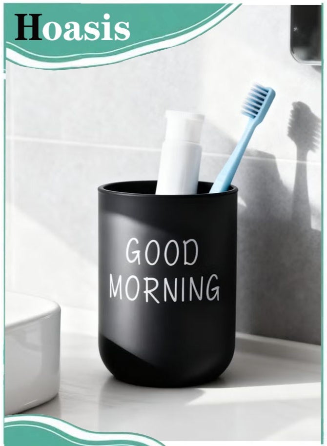 Hoasis Toothbrush Cup for Bathroom, Printed PP Toothbrush Holder Cup, Smooth Edge Bathroom Accessory for Countertop, Durable Easy-Clean Sink Organizer for Daily Use, Black Bathroom Decor (10x7.2x7.2cm) - Image 1
