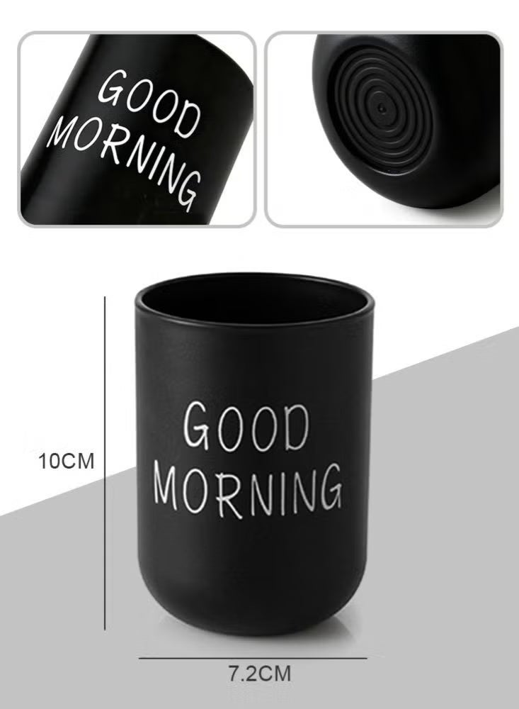 Hoasis Toothbrush Cup for Bathroom, Printed PP Toothbrush Holder Cup, Smooth Edge Bathroom Accessory for Countertop, Durable Easy-Clean Sink Organizer for Daily Use, Black Bathroom Decor (10x7.2x7.2cm) - Image 2
