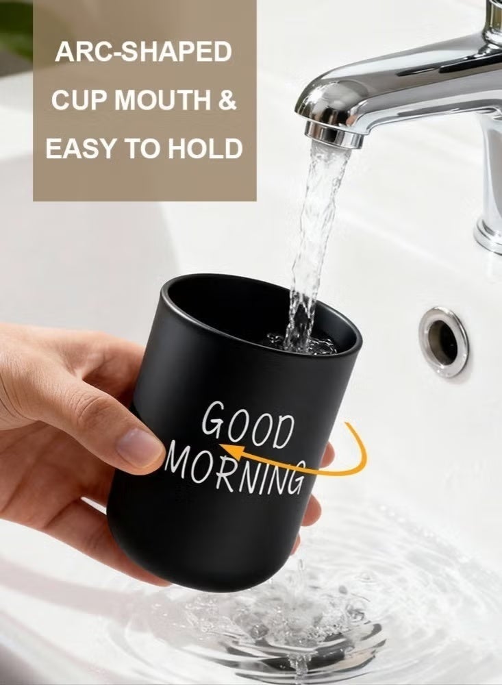 Hoasis Toothbrush Cup for Bathroom, Printed PP Toothbrush Holder Cup, Smooth Edge Bathroom Accessory for Countertop, Durable Easy-Clean Sink Organizer for Daily Use, Black Bathroom Decor (10x7.2x7.2cm) - Image 3