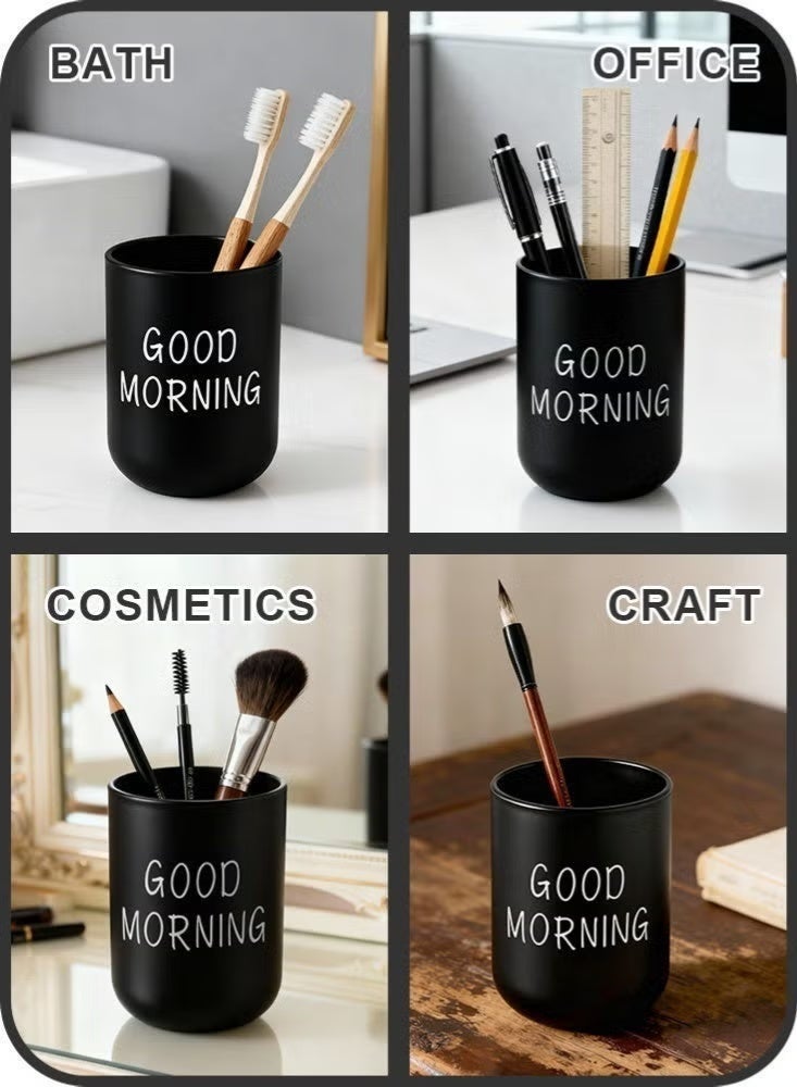 Hoasis Toothbrush Cup for Bathroom, Printed PP Toothbrush Holder Cup, Smooth Edge Bathroom Accessory for Countertop, Durable Easy-Clean Sink Organizer for Daily Use, Black Bathroom Decor (10x7.2x7.2cm) - Image 4