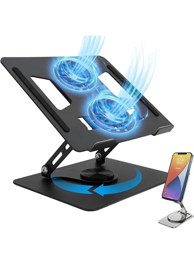 Laptop Cooler Rotating Base – Adjustable Aluminum Alloy Laptop Stand with Built-in Fan, Compatible with 12–17" Laptops & Tablets - Image 1