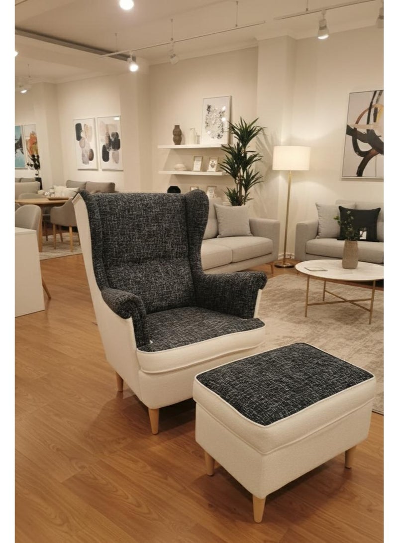 Modern Wingback Accent Chair with Ottoman | High Back Upholstered Fabric Lounge Chair | Comfortable Reading Armchair with Footstool for Living Room, Bedroom, Office & Hotel