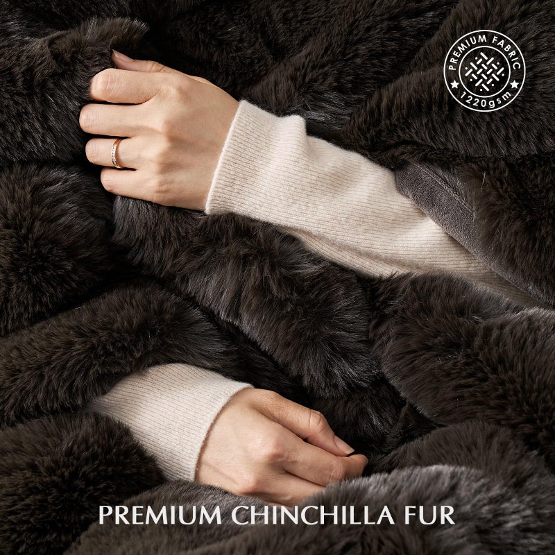EVERGRACEHOME Luxury Soft Faux Chinchilla Fur Throw Blanket for Couch, Warm Thick Heavy Winter Throw Blanket 1220GSM for Bed, Fluffy Cozy Mink Blanket with Reversible Velvet, Espresso Mink, 60"x80" - Image 3