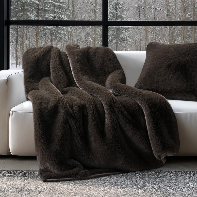 EVERGRACEHOME Luxury Soft Faux Chinchilla Fur Throw Blanket for Couch, Warm Thick Heavy Winter Throw Blanket 1220GSM for Bed, Fluffy Cozy Mink Blanket with Reversible Velvet, Espresso Mink, 60"x80" - Image 5