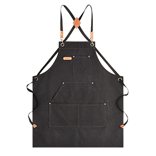 Aoomzoon Canvas Aprons for Men Chef Apron, Work Apron with Large Pockets - Durable 16oz Heavy Duty Cross Back, BBQ, Cooking (Black②, 1 Pack) - Image 1