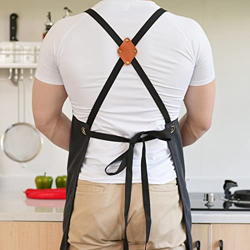 Aoomzoon Canvas Aprons for Men Chef Apron, Work Apron with Large Pockets - Durable 16oz Heavy Duty Cross Back, BBQ, Cooking (Black②, 1 Pack) - Image 5