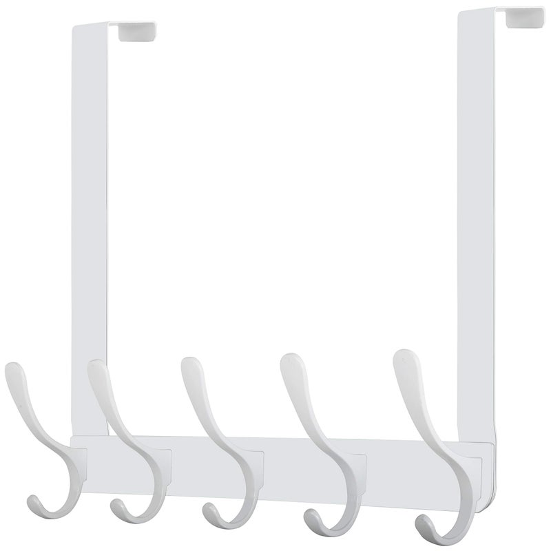 WEBI Over The Door Hook 5 Coat HooksOver The Door Towel RackDoor Hanger Coat Rack Towel Hanger for Hanging CoatsClothesBack of BathroomWhite