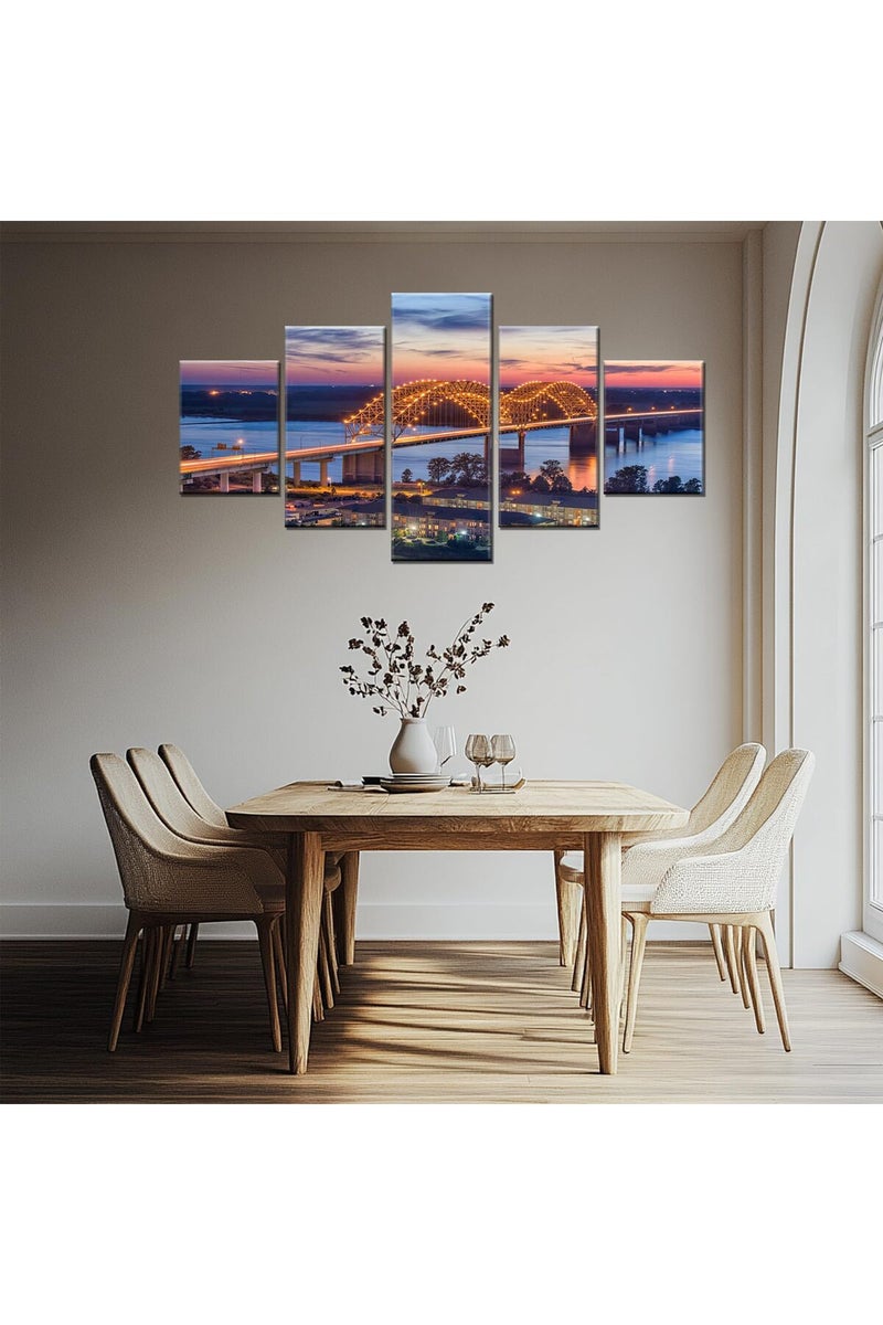 Artbrush Tower Memphis Skyline Wall Art Hernando de Soto Bridge Art Wall Decor Tennessee Night Cityscape Canvas Paintings Posters Framed Home Office Bedroom Living Room Decorations - Image 1